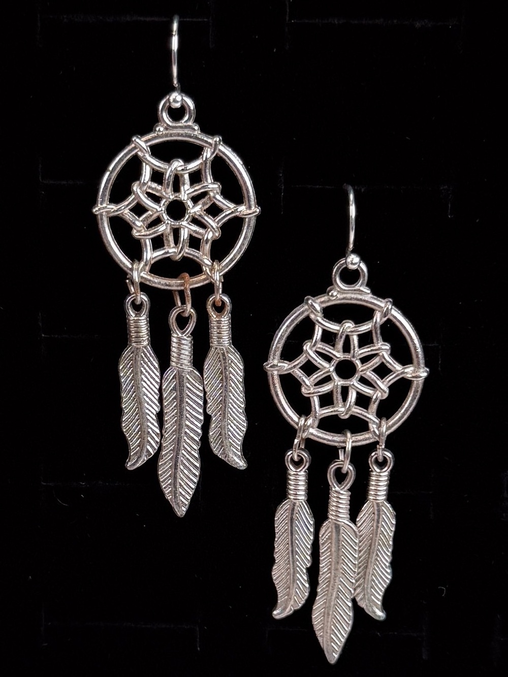Vintage aged Silvertone Dreamcatcher southwestern style pierced earrings